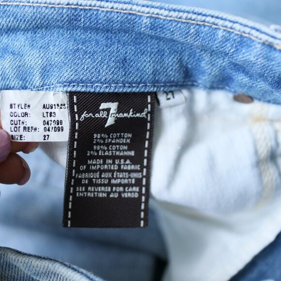 7 For All Mankind Demin Mini Skirt 27 Distressed Blue - Picture 5 of 5